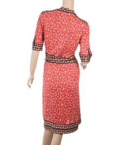 Diane Von Furstenberg "Lucinda" Red Airplane Print Silk Wrap Dress L For Women -Diane Von Furstenberg shop luxury women diane von furstenberg used clothes p29393 003