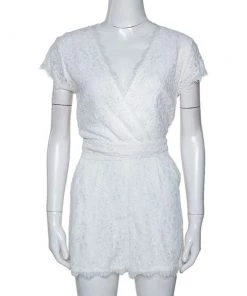 Diane Von Furstenberg White Purdette Lace Wrap Romper S For Women