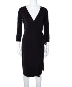 Diane Von Furstenberg Black Jersey New Julian Two Wrap Dress M For Women