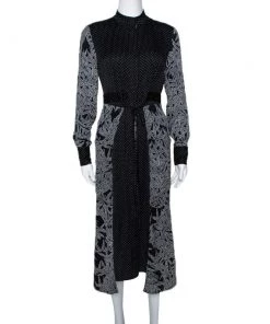 Diane Von Furstenberg Black Printed Stretch Silk Buttoned Wrap Dress XS For Women