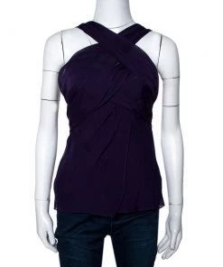 Diane Von Furstenberg Purple Silk Draped Nikki Top S For Women
