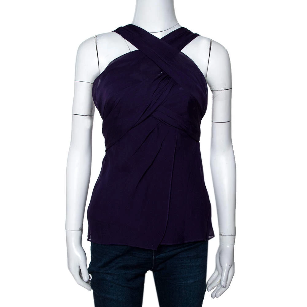 Diane Von Furstenberg Purple Silk Draped Nikki Top S For Women 1 Diane Von Furstenberg Purple Silk Draped Nikki Top S For Women