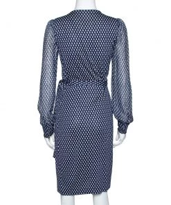 Diane Von Furstenberg Navy Blue Printed Silk Sigourney Two Wrap Dress S For Women -Diane Von Furstenberg shop luxury women diane von furstenberg used clothes p303128 003
