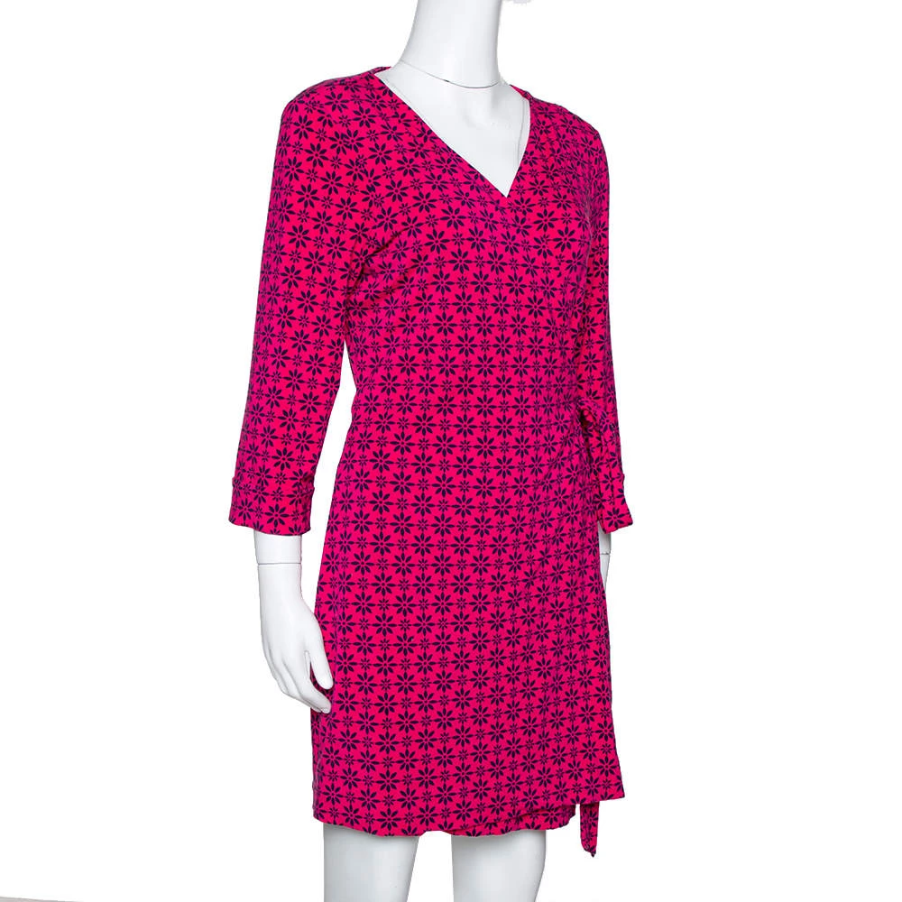 Diane Von Furstenberg Pink Floral Print New Julian Two Mini Wrap Dress M For Women 2 Diane Von Furstenberg Pink Floral Print New Julian Two Mini Wrap Dress M For Women - Image 2