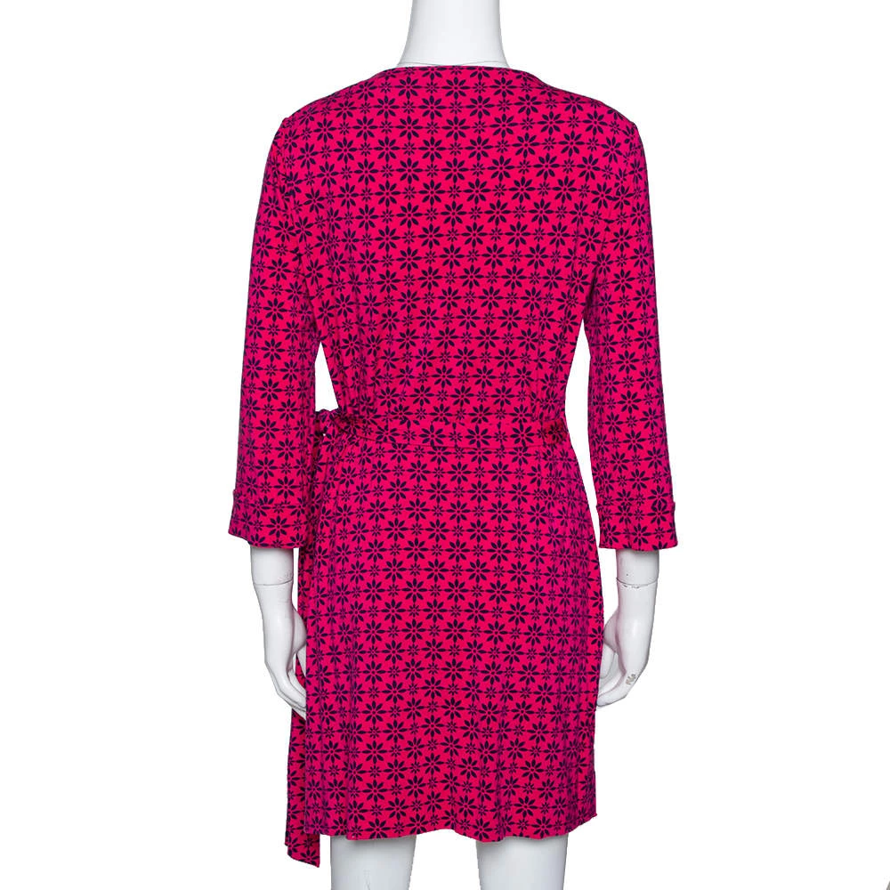 Diane Von Furstenberg Pink Floral Print New Julian Two Mini Wrap Dress M For Women 3 Diane Von Furstenberg Pink Floral Print New Julian Two Mini Wrap Dress M For Women - Image 3