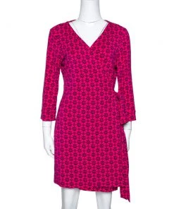 Diane Von Furstenberg Pink Floral Print New Julian Two Mini Wrap Dress M For Women