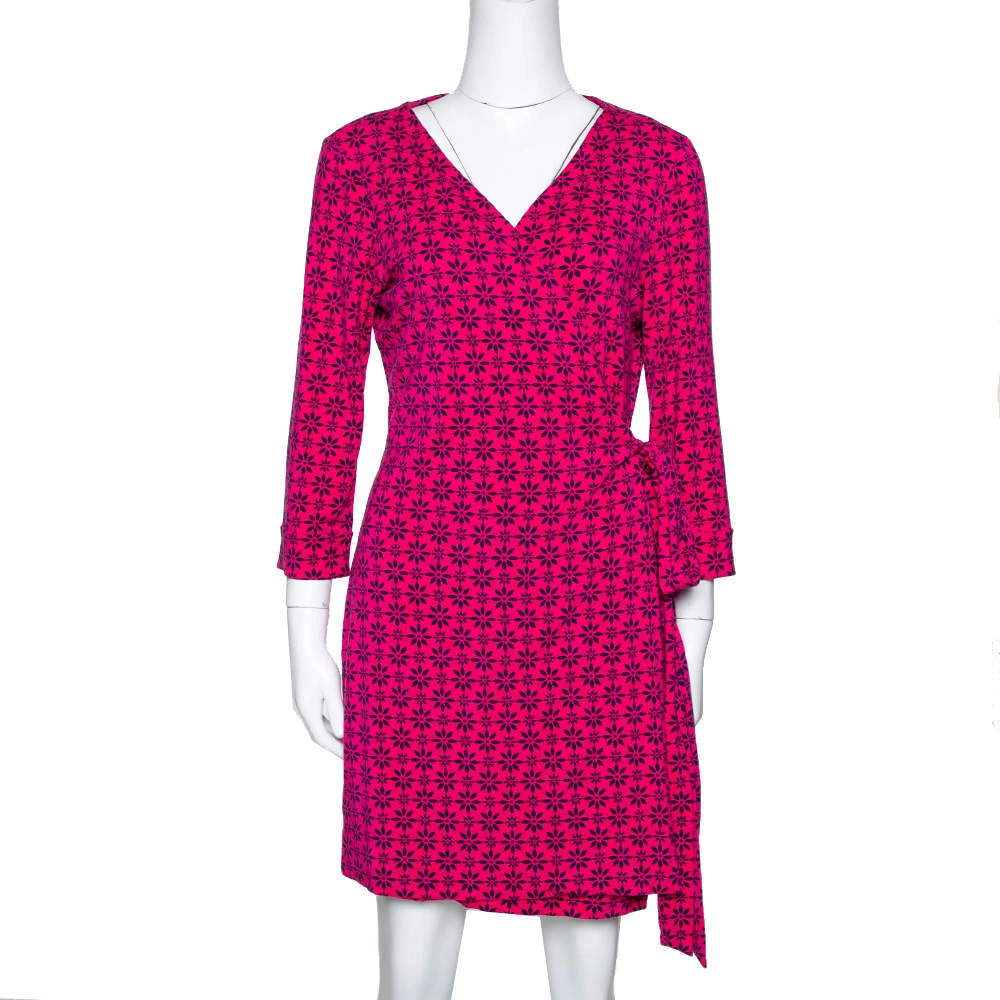 Diane Von Furstenberg Pink Floral Print New Julian Two Mini Wrap Dress M For Women 1 Diane Von Furstenberg Pink Floral Print New Julian Two Mini Wrap Dress M For Women