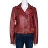 Diane Von Furstenberg Wine Red Leather Cropped Biker Jacket M For Women