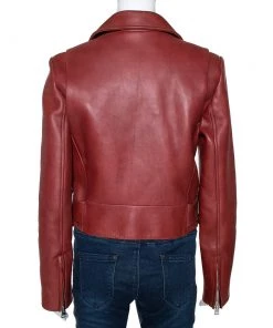 Diane Von Furstenberg Wine Red Leather Cropped Biker Jacket M For Women -Diane Von Furstenberg shop luxury women diane von furstenberg used clothes p304201 006