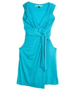 Diane Von Furstenberg Aqua Celosa Cotton Wrap Dress XXS For Women