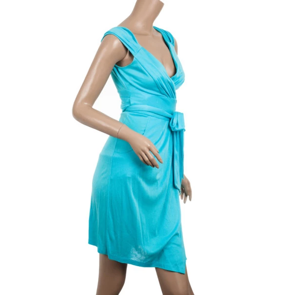 Diane Von Furstenberg Aqua Celosa Cotton Wrap Dress XXS For Women 2 Diane Von Furstenberg Aqua Celosa Cotton Wrap Dress XXS For Women - Image 2