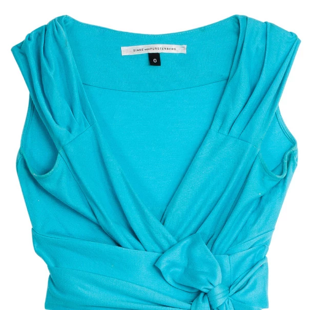 Diane Von Furstenberg Aqua Celosa Cotton Wrap Dress XXS For Women 5 Diane Von Furstenberg Aqua Celosa Cotton Wrap Dress XXS For Women - Image 5