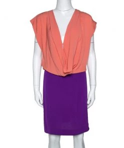 Diane Von Furstenberg Two Tone Silk Crepe Reara Draped Dress M For Women