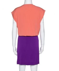 Diane Von Furstenberg Two Tone Silk Crepe Reara Draped Dress M For Women -Diane Von Furstenberg shop luxury women diane von furstenberg used clothes p312703 005