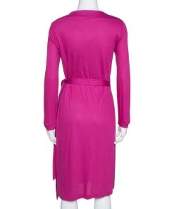 Diane Von Furstenberg Fuchsia Pink Jersey New Julian LS Wrap Dress S For Women -Diane Von Furstenberg shop luxury women diane von furstenberg used clothes p315721 001
