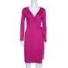 Diane Von Furstenberg Fuchsia Pink Jersey New Julian LS Wrap Dress S For Women