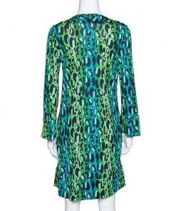Diane Von Furstenberg Blue & Green Animal Print Silk Jersey Gaby Dress S For Women -Diane Von Furstenberg shop luxury women diane von furstenberg used clothes p316047 003