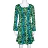 Diane Von Furstenberg Blue & Green Animal Print Silk Jersey Gaby Dress S For Women
