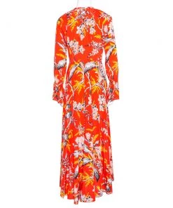 Diane Von Furstenberg Red Printed Silk Bethany Cinch Sleeve Maxi Dress XS For Women -Diane Von Furstenberg shop luxury women diane von furstenberg used clothes p320348 003