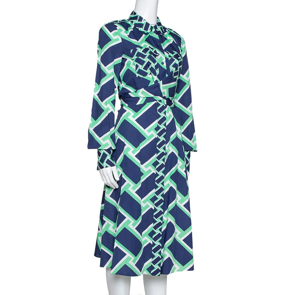 Diane Von Furstenberg Navy Blue Printed Cotton Jeri Twist Front Dress S For Women 2 Diane Von Furstenberg Navy Blue Printed Cotton Jeri Twist Front Dress S For Women - Image 2