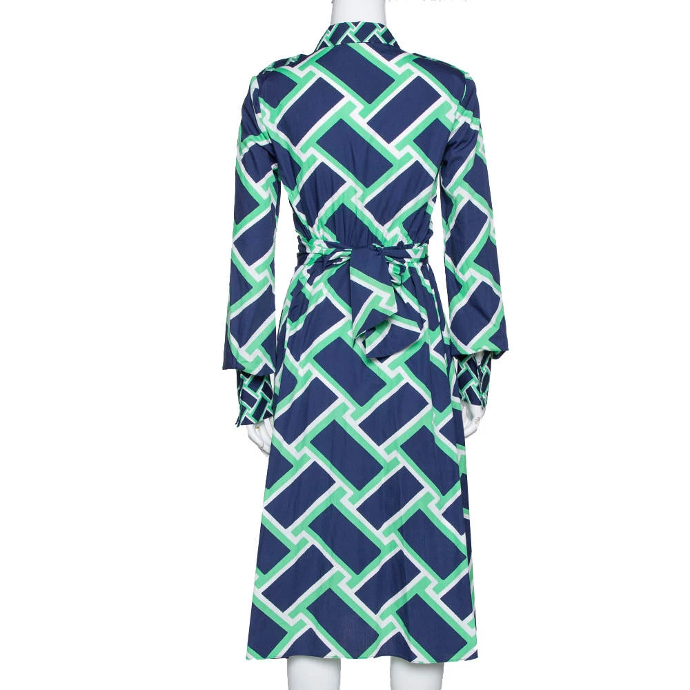 Diane Von Furstenberg Navy Blue Printed Cotton Jeri Twist Front Dress S For Women 3 Diane Von Furstenberg Navy Blue Printed Cotton Jeri Twist Front Dress S For Women - Image 3