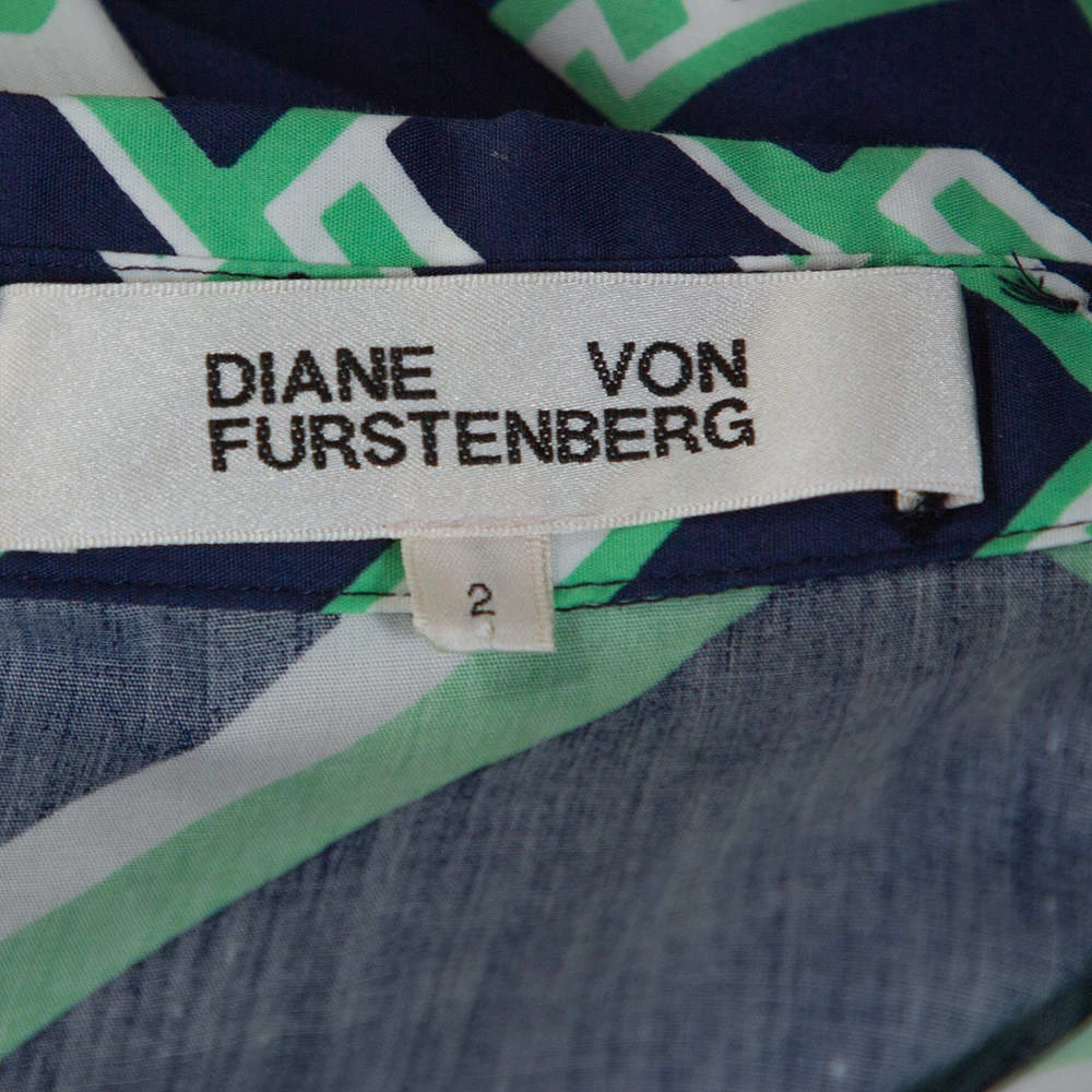 Diane Von Furstenberg Navy Blue Printed Cotton Jeri Twist Front Dress S For Women 5 Diane Von Furstenberg Navy Blue Printed Cotton Jeri Twist Front Dress S For Women - Image 5