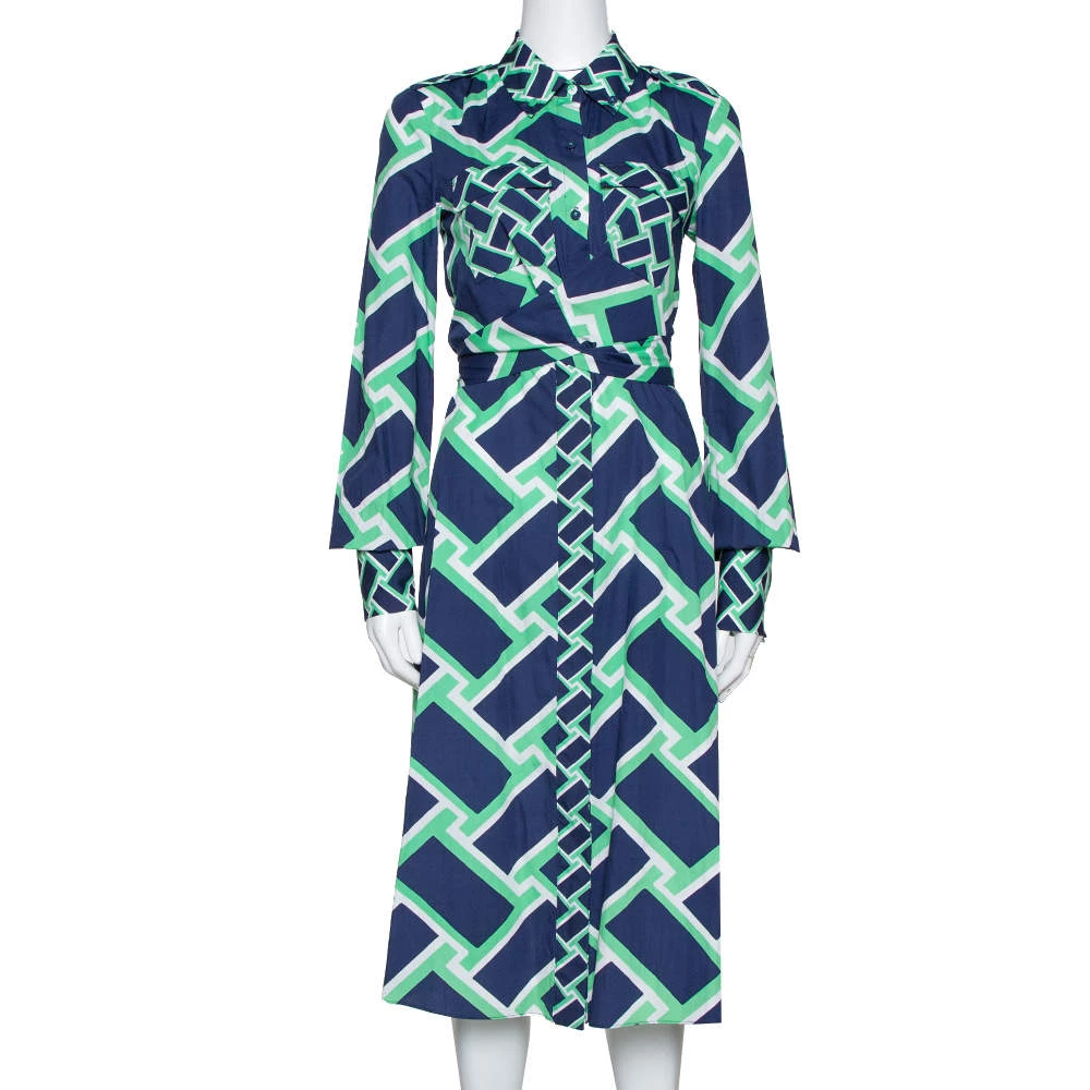 Diane Von Furstenberg Navy Blue Printed Cotton Jeri Twist Front Dress S For Women 1 Diane Von Furstenberg Navy Blue Printed Cotton Jeri Twist Front Dress S For Women