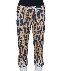 Diane Von Furstenberg Beige Animal Print Silk Ewan Capri Pants M For Women