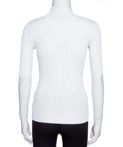Diane Von Furstenberg White Rib Knit Fitted Top XS For Women -Diane Von Furstenberg shop luxury women diane von furstenberg used clothes p321921 002