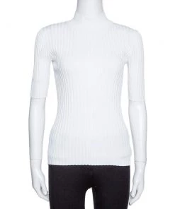 Diane Von Furstenberg White Rib Knit Fitted Top XS For Women