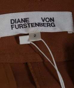 Diane Von Furstenberg Caramel Cotton High Waisted Wide Leg Trousers S For Women -Diane Von Furstenberg shop luxury women diane von furstenberg used clothes p321937 004