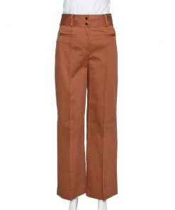 Diane Von Furstenberg Caramel Cotton High Waisted Wide Leg Trousers S For Women