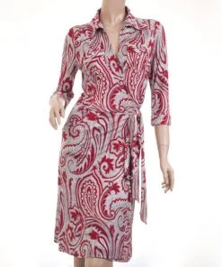 Diane Von Furstenberg Red Canyon Paisley Printed Mary Jo Wrap Dress L For Women