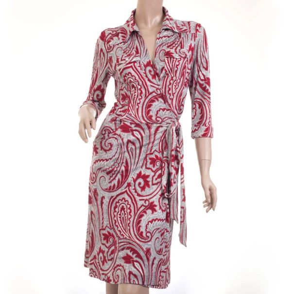 Diane Von Furstenberg Red Canyon Paisley Printed Mary Jo Wrap Dress L For Women 1 Diane Von Furstenberg Red Canyon Paisley Printed Mary Jo Wrap Dress L For Women