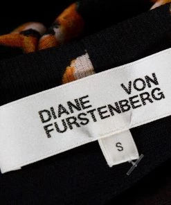 Diane Von Furstenberg Black & Orange Floral Print Wrap Dress S For Women -Diane Von Furstenberg shop luxury women diane von furstenberg used clothes p324914 002