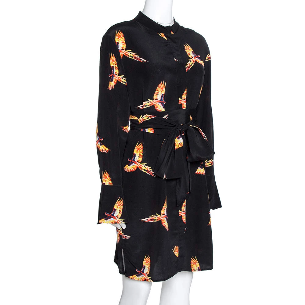 Diane Von Furstenberg Black Bird Print Silk Shirt Dress M For Women 2 Diane Von Furstenberg Black Bird Print Silk Shirt Dress M For Women - Image 2