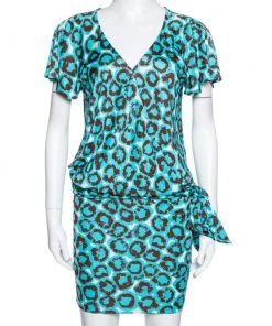 Diane Von Furstenberg Electric Blue Printed Jersey Hayley Wrap Dress M For Women