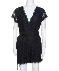 Diane Von Furstenberg Black Purdette Lace Romper L For Women