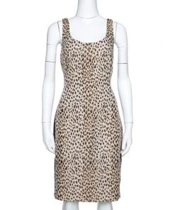 Diane Von Furstenberg Cream Animal Pattern Jacquard Arianna Fitted Dress L For Women