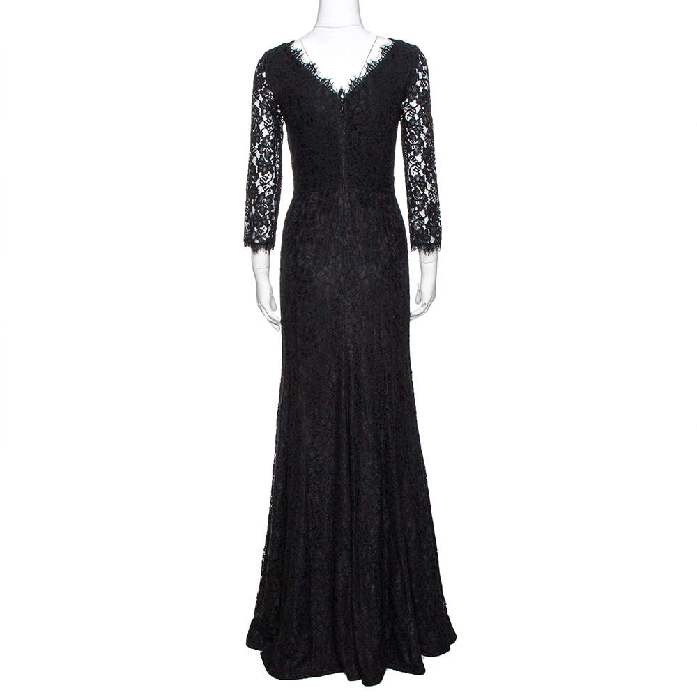 Diane Von Furstenberg Black Lace Zarita Gown S For Women 3 Diane Von Furstenberg Black Lace Zarita Gown S For Women - Image 3