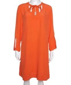 Diane Von Furstenberg Orange Crepe Cutout Detail Kea Shift Dress L For Women