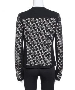 Diane Von Furstenberg Black & Cream Textured Knit Patricia Hounds Jacket L For Women -Diane Von Furstenberg shop luxury women diane von furstenberg used clothes p331946 006
