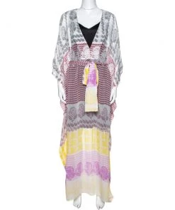 Diane Von Furstenberg White Printed Silk Sheer Annushka Kaftan M For Women