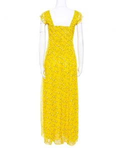 Diane Von Furstenberg Yellow Floral Print Silk Lillie Maxi Dress M For Women -Diane Von Furstenberg shop luxury women diane von furstenberg used clothes p336155 002