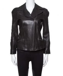 Diane Von Furstenberg Black Leather Bikerita Jacket M For Women