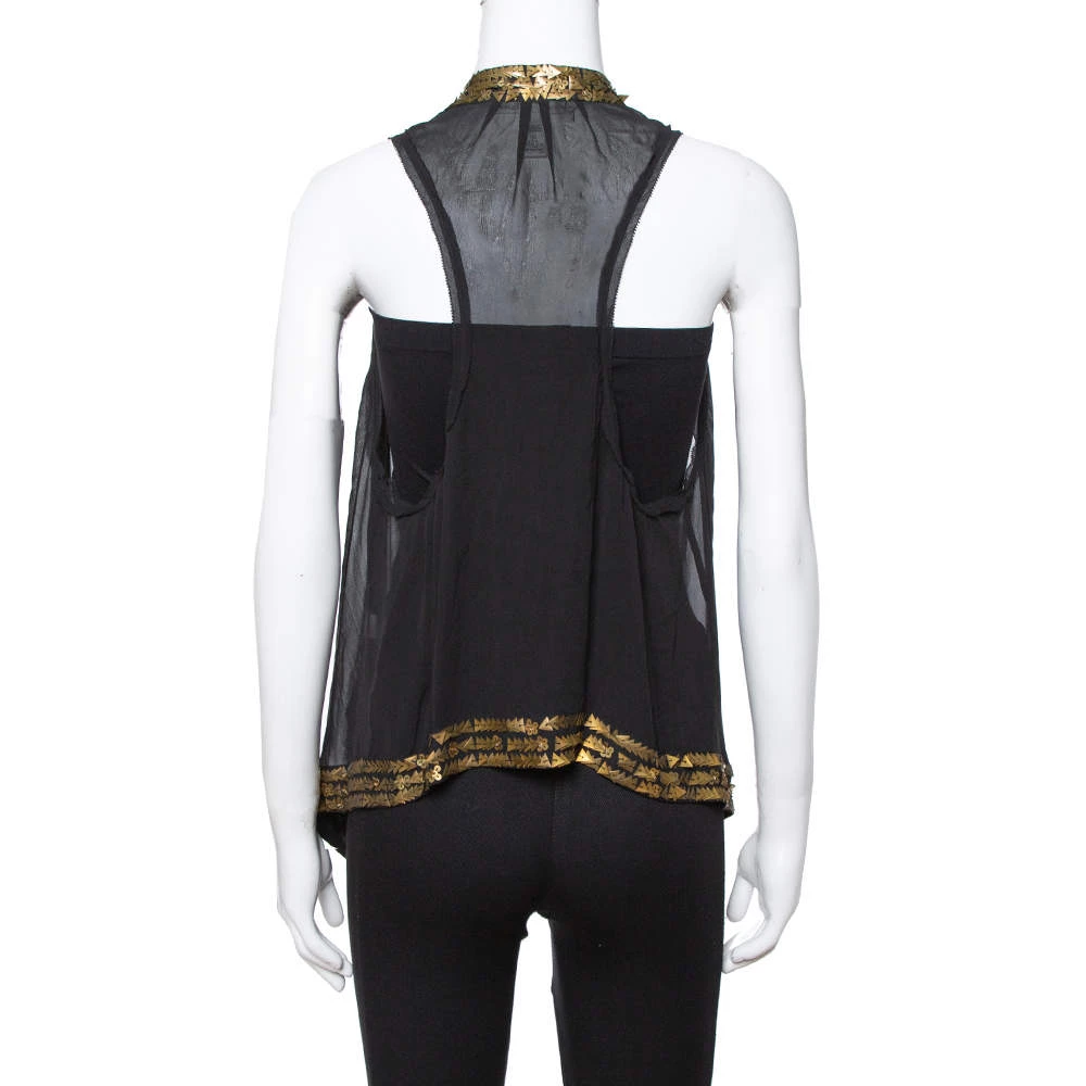 Diane Von Furstenberg Black Silk Gold Sequin Embellished Ellowyn Vest M For Women 3 Diane Von Furstenberg Black Silk Gold Sequin Embellished Ellowyn Vest M For Women - Image 3