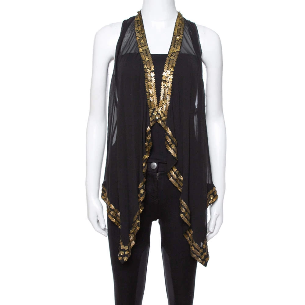 Diane Von Furstenberg Black Silk Gold Sequin Embellished Ellowyn Vest M For Women 1 Diane Von Furstenberg Black Silk Gold Sequin Embellished Ellowyn Vest M For Women