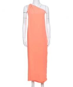 Diane Von Furstenberg Neon Orange Crepe Liluye One Shoulder Dress M For Women