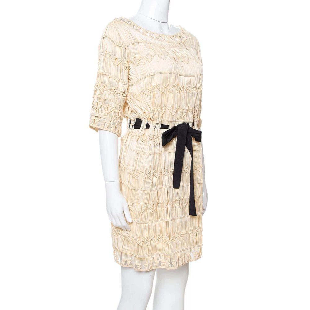 Diane Von Furstenberg Cream Crochet Macrame Solar Belted Dress M For Women 2 Diane Von Furstenberg Cream Crochet Macrame Solar Belted Dress M For Women - Image 2