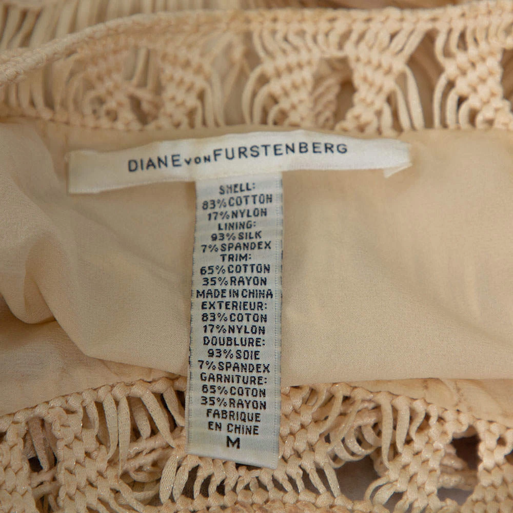 Diane Von Furstenberg Cream Crochet Macrame Solar Belted Dress M For Women 6 Diane Von Furstenberg Cream Crochet Macrame Solar Belted Dress M For Women - Image 6